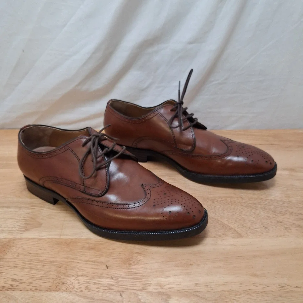 Johnston & Murphy Signature Series Men 10.5W Brown Wingtip Oxford Dress Shoes